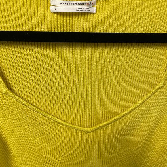 By Anthropologie Sweetheart Sweater Ribbed Knit Dark Yellow Womens Large - Picture 5 of 7